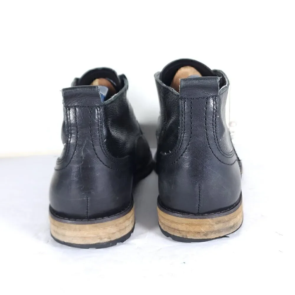 Andrew Marc Men's Nykanel US 11 Black Leather Lace-Up Ankle Chukka Boots